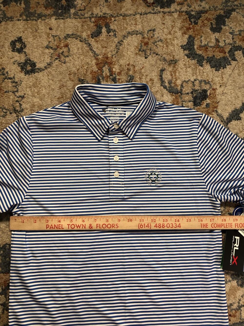 RLX Ralph Lauren Polo Shirt Boys L 14-16 Blue Stripe Memorial Golf Short Sleeve - Picture 12 of 14